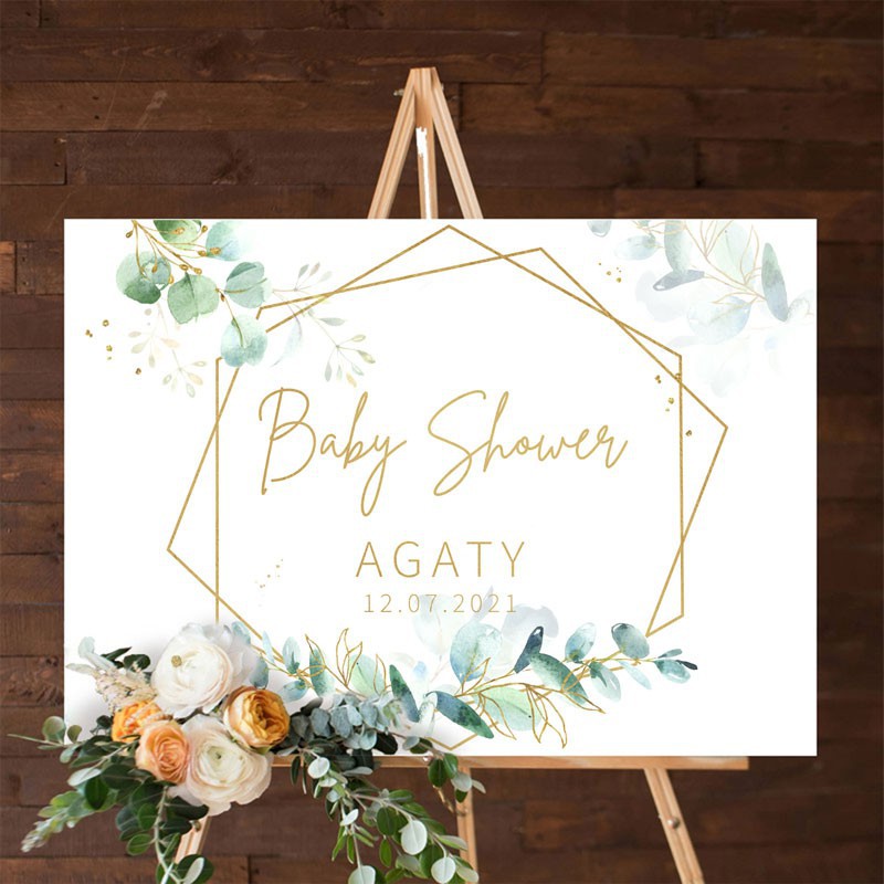 Plakat na baby shower gałązka eukaliptusa botaniczne